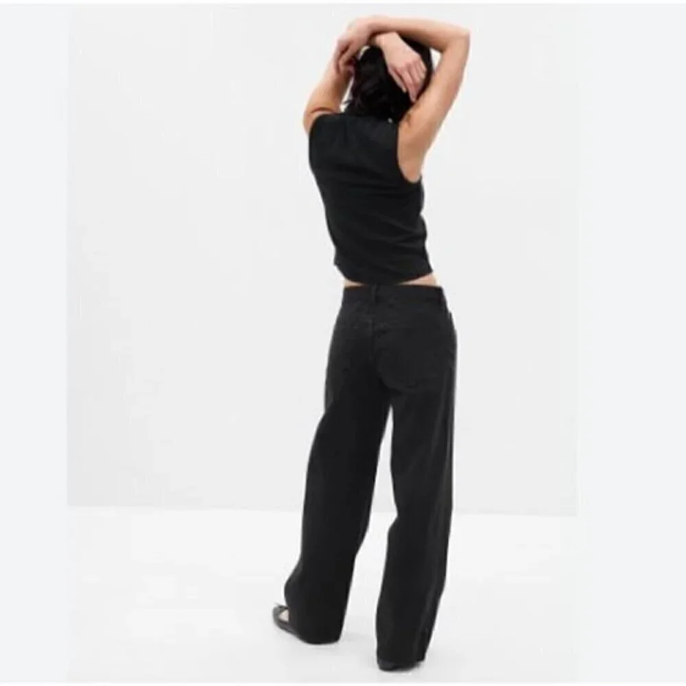 GAP Low Rise Stride Wide Leg Black Wash Jeans Size 4 TALL NWT $90 4T Y2k Skater